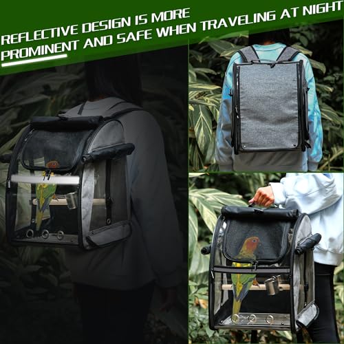 Bird Carrier Bag with Indestructible Stainless Steel Mesh, Bird Travel Cage with Stand, Easy to Clean Backpack for Parrot, Portable Bird Travel Bag, Grey - color: Grey