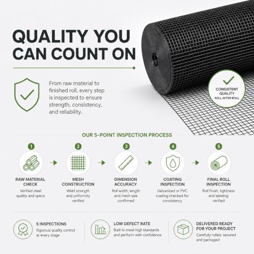 GoldPeak Black Hardware Cloth 1/2 Inch Mesh 48 Inch x 100 Foot 19 Gauge | Vinyl Coated Welded Wire Mesh Roll Chicken Wire Fencing Garden Fence Tree Guard Hardware Mesh Wire Fence Roll - size: 1/2 inch 48''x100'