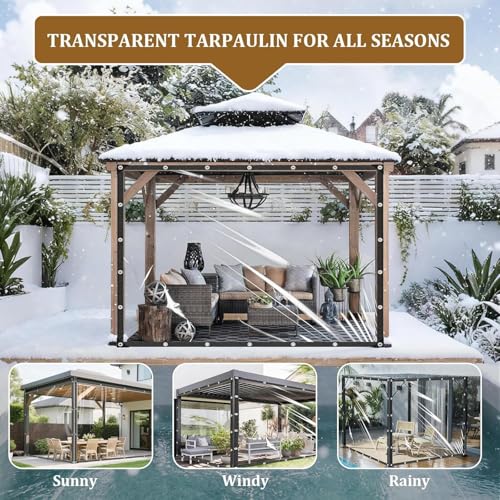 Heavy Duty Clear Tarp 4x8ft Thickened 14Mil Waterproof Clear Tarps with Grommets Tear Resistant PVC Vinyl Reinforced Edges for Greenhouse Patio Garden Pavilion Chicken Porch Outdoor Chicken Coop - size: 4×8ft-14Mil(1.2×2.4m)