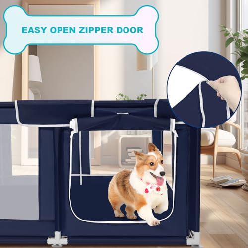 Dog Playpen 50 × 50 inch, Puppy Playpen with Bottom, 32 Inch Height Pet Playpen - color: Royal Blue, style: 50 Inch Dog Playpen without Top