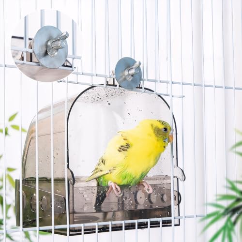 Bird Bath for Cage - Parakeets, Canaries & Finches (Gray) | 6.1x5.1x6" versatile box for bathing, feeding, water, and hatching. Perfect size for lovebirds and other small pet birds - color: gray