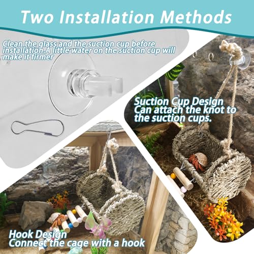 Hermit Crab Hideout with Ladder, Lizard Climbing Toys, Hermit Crab Hut with Aquarium Plants, Reptile Habitat for Gecko Hamsters Rats Birds