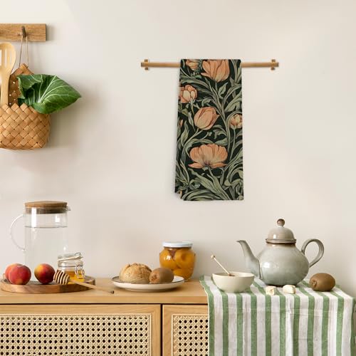 Dark Green Floral Kitchen Towels, Vintage Cottagecore Flower Hand Towels for Bathroom, Aesthetic Floral Dish Tea Towel for Kitchen Decor, 16x24 Inch - color: Green Floral