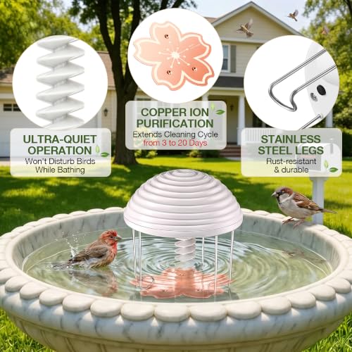 Bird Bath Water Agitator with 2 Flower 99.99% Pure Copper Disk, Battery Powered Bird Bath Circulator, Quiet Waterproof Mover Keeps Water Fresh for All Season Use (Grey Spiral) - style: Grey Spiral