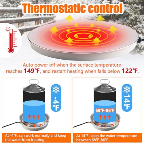 MEWTOGO Chicken Water Heater for Winter - 75W Energy Saving Chicken Coop Accessories, Thermostatically Controlled Poultry Waterer Heated Base for 1-3 Gallon Poultry Fount