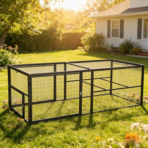 Aivituvin 71" Chicken Coop Run Extension Metal Frame with Perches, Outdoor Rabbit Run Duck House Enclosure with Detachable Door - size: 70.9"L x 29.1"W x 28.3"H