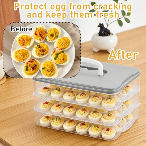 3-Layer Deviled Egg Container with Lid and Handle, Clear Plastic Deviled Egg Carrier Storage 72 Eggs, Portable Stackable Eggs Holder Platter for Easter, Thanksgiving Day, Party, Picnic