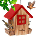 Wooden Hanging Hopper Bird Feeder for Outdoors with Weatherproof Roof Red | Bird House Feeder Attracts Various Wild Birds Cardinals, Bluebirds for Backyard, Yard and Patio Hanging Feeding - color: Red