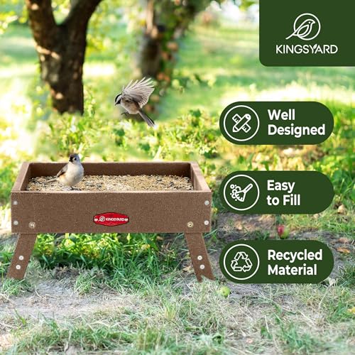 Kingsyard Ground Bird Feeder, Elevated Tray with Recycled Poly Lumber | Metal Mesh Base, Quick Drainage, Foldable Legs for Easy Storage, 5 Lbs Seed Capacity, Weather Resistant, Easy to Clean, Brown - color: Brown