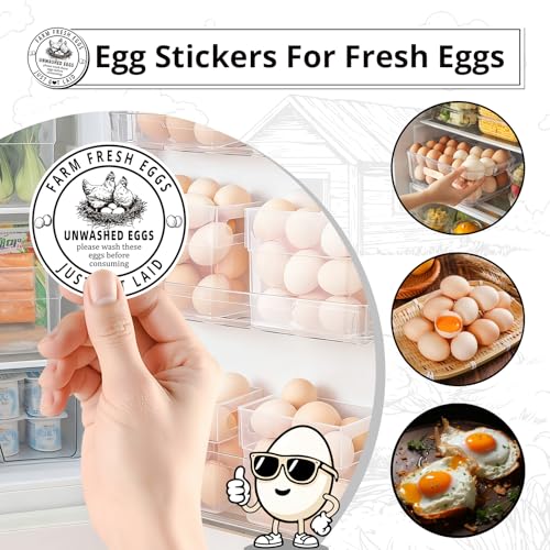 500Pcs Farm Fresh Egg Carton Stickers Labels, 1.7 Inch Self Adhesive Unwashed Eggs Lables for Farm Small Businesses and Chicken Farms Farmers Markets - color: Unwashed Eggs