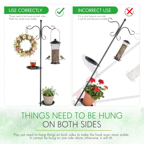 1 Set Upgraded 75.9" Shepherds Hook for Bird Feeder, Hanging Plant Wind Chime Stand, Metal Adjustable Standing Pole Holder for Indoor Outdoor, with 2 Rack & Weight Bag (2 Hooks) - style: 2 Hooks