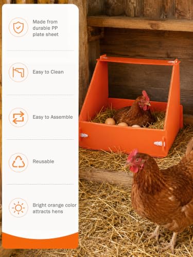 Touri 3 Pcs Chicken Nesting Boxes, Durable | for Laying Eggs for Hens Ducks and Poultry, Orange - color: Orange-3 pack