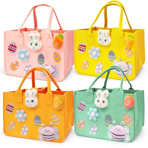 Aviski 4PCS Easter Egg Hunt Bags, Easter Bunny Gift Bags with Handles, Easter Treat Bags, Felt Easter Bags for Gifts Wrapping, Egg Hunt Game, Easter Party Supplies, 12" x7.8" x6.8"