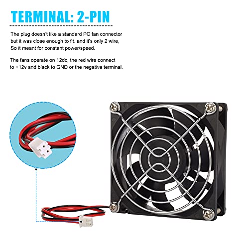 2-Pack 80mm x 25mm DC 12 Volt Fans 2-Pin Brushless Replacement Cooling Fan - size: 80x80x25mm