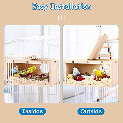 BNOSDM Parakeet Nesting Box Transparent Bird Nest Breeding Box with Perch Wood Bird House for Cage Cockatiel Budgie Lovebirds Conure Finch Parrot Small to Medium Birds (M) - size: Medium