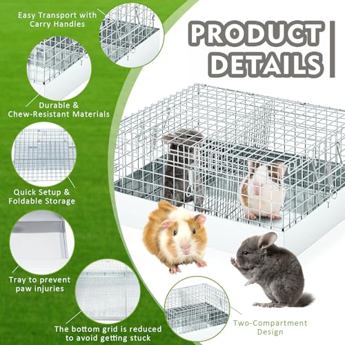 DoubleFill 2 Hole Cavy Transport Cage 16 x 14 x 8 Inch, Chinchilla Hamsters Chicks Rabbit Carrier for Travel Temporary Housing, Indoor Outdoor Pet Habitat Animal Enclosure