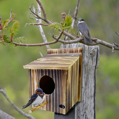 TIANCENTRAL H Wooden Bird House Outdoor Hanging Garden Decor for Wild Birds | Weatherproof Natural Wood, Tool-Free Assembly, Hanging Birdhouse, Attracts Wild Birds, Patio Lawn Decor, Gift for Bird Lovers