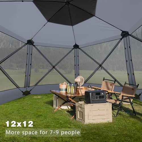 MASTERCANOPY 12x12FT Pop Up Gazebo Screen Tent - Instant Screen House with Netting, Quick Set, Outdoor Canopy Shelter with Carry Bag for Camping, Backyard & Patio (Gray) - color: Gray, size: 12x12 ft