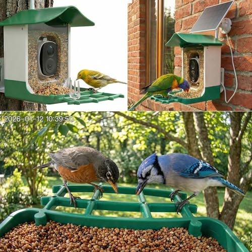 Ceeyali Smart Bird Feeder with Camera and 64GB Memory Card, 2K HD Video & Photo Live View, Solar Powered Panel, AI Birds Identification, 2.4G WiFi, 2.1L Seed Capacity (F2A Green) - color: F2A Green