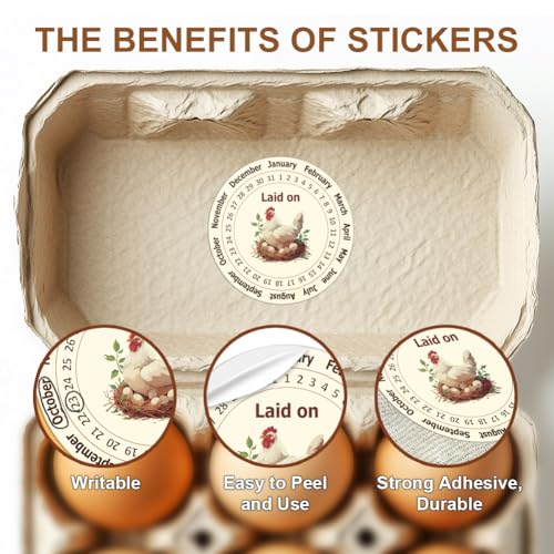 320 Pcs Egg Carton Labels, 2 Inch Round Farm Fresh Lain on Sticker PET Adhesive Egg Packaging Sticker for Box Container Carton Farm Supplies - color: Dates Are Optional