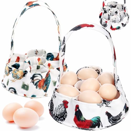 Noamus 2 Pack Eggs Collecting Bags, Mini Canvas Eggs Gathering Basket with 7 Pouches, Easter Egg Collector for Chicken Hen Duck Goose Housewife Garden Transporting Storage(2 Styles)