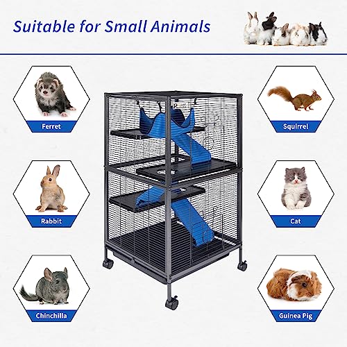 4 Tier Steel Deluxe Small Animal Pet Cage Kit for Guinea Pig Ferret Little Rabbit with Wheels Brakes Hammock 4 Platforms Removable Tray and Ladder with Flannel - size: 20.0"L x 20.0"W x 45.0"H