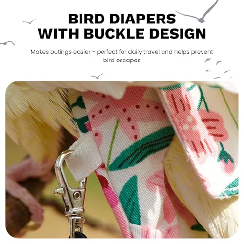 QBLEEV Bird Diapers, Reusable Cockatiel Flight Suit with Adjustable Straps | Parrot pigeon pants urine wet leakproof lining nappy clothes, indoor & outdoor poop control for conures sun parakeet - color: Flower, size: M