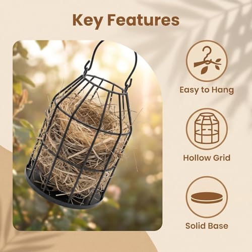 2 Pack Bird Nesting Material Holders, Refillable Metal Cage Holder for Wild Bird, Lovebirds & Hummingbird, Birdcage-shaped Hanging Decor for Outdoor Patio Yard Garden (Nesting Material Not Included)