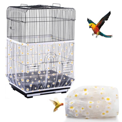 Bird Cage Seed Catcher, Seed Catcher Guard Net Cover, Parrot Nylon Mesh Net Cover, Universal Soft Airy Cage Net Stretchy Skirt for Round Square Cages (Daisy-White, 15.7" x87") - color: Daisy-white, size: 15.7" x87"
