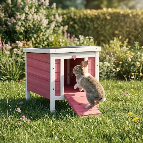 PawHut Small Wooden Rabbit Hutch Bunny Cage Guinea Pig Cage Duck House Dog House with Openable & Waterproof Roof, Red | Bunny Cage, Guinea Pig Cage, Duck House, Dog House, for Rabbits Chickens Ducks - color: Red