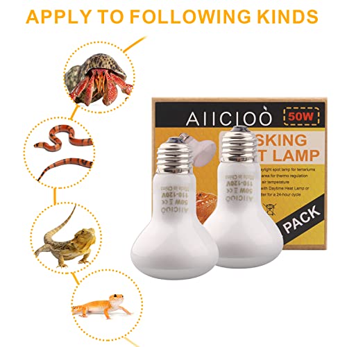 Aiicioo Reptile Basking Light Bulb - 50W Reptile Heat Lamp 2 Pack UVA Daylight Amphibians Basking Bulb for Bearded Dragon Turtle Hermit Crab Gecko Lizard Daylight - color: ['White'], size: ['50W']