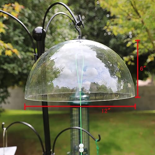 PFNRTH Squirrel Baffle for Shepherp's Hook, Or Squirrel Baffle for Hanging Bird Feeder,12" Clear Dome Protective Cover. | 12" Clear Dome Protective Cover