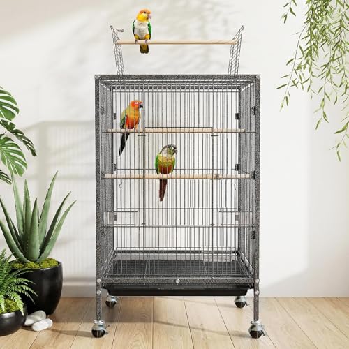 35" h Metal Bird Cage,Large Bird Cage with Play Open Top, Rolling Flight Cage Rolling for Parakeets, Canaries, Lovebirds, Small Quaker, Cockatiels, Budgies