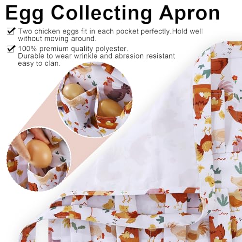 Egg Collecting Apron, 12 Pouches Chicken Egg Apron | Farmhouse Aprons for Chicken, Duck, Goose, Poultry Collection - color: Cartoon Chicken, size: 49*52cm