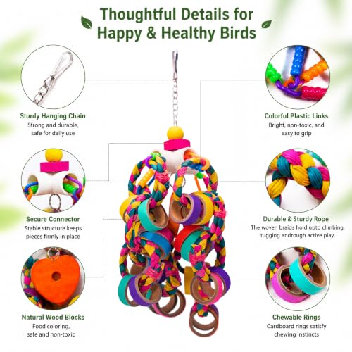 Bird Toys 24PCS Foraging Colorful Chew Ring Cage Accessories for Small Bird | Shredder Bird Toys,24PCS Colorfur Bagel Chewy Rings,for small parrots,Quaker Parrot, lovebirds,Keep Birds Active