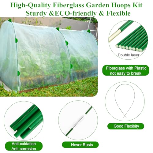 Greenhouse Hoops Grow Tunnel 6 Sets of 8FT Long Garden Hoops, Rust-Free Fiberglass Garden Hoops Frame for Garden Netting Raised Bed Plant Shade Cloth Row Cover, DIY Plant Support Garden Stakes- 36pcs - style: 36 PCS