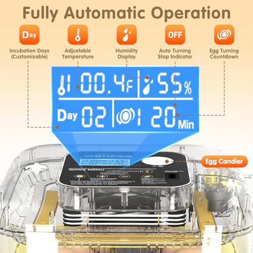 HOWOOlUA 12 Egg Incubator for Hatching Eggs with Auto Turn, Temp & Humidity Control, Built-in Candler Large Capacity Egg Incubator for Chicken Duck Goose Eggs (Yellow)