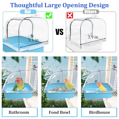 Tfwadmx Bird Cage Bath Hanging Bird Bath Supplies Parrot Bath Tub Water Shower Food Feeder Holder Tray for Small Birds Canary Budgies Cockatiel Lovebirds(Blue) - color: Blue