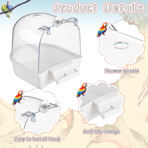 Honeydak 3 Pieces Clear Bird Bath for Cage Parakeet Bird Cage Accessories Hanging Bath Box Parrot Bathing Tub with View for Cockatiel Conure Canary Budgies Parrots (Stylish Color) - color: Stylish Color