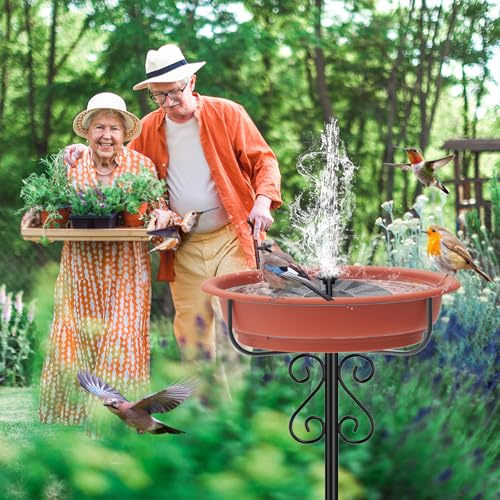 Bird Bath for Outside, 40In Freestanding Birdbaths & Feeder, Brown | Stable Metal Stake, 12" Removable Bowl, Weather-resistant, Easy Clean, Outdoors Garden Patio Yard Lawn - color: Brown