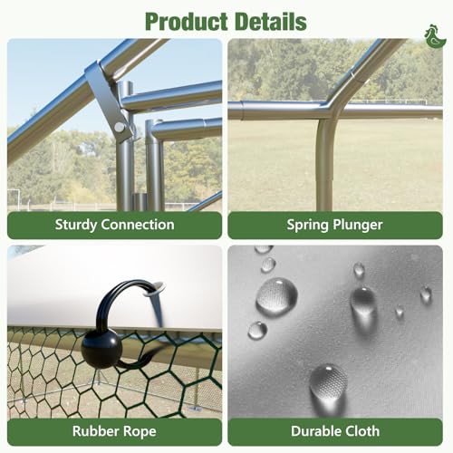 Sannwsg Large Metal Chicken Coop with Run, Walk in Chicken Pen with Waterproof Cover, Secure Lock, Heavy Duty Poultry Cage with Feeding Door for Outdoor Farm Use