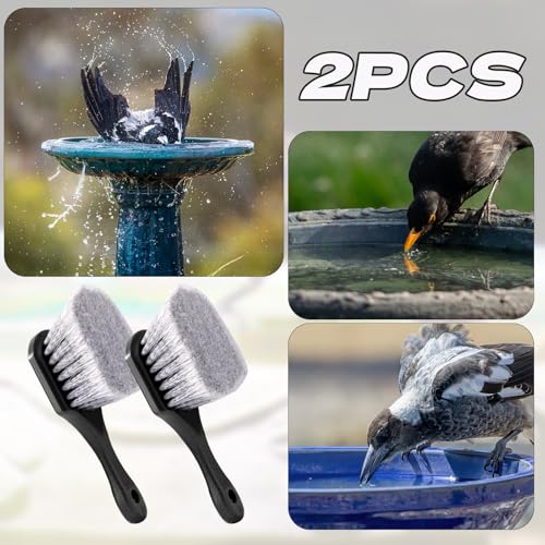 2 Pcs Brush for Bird Baths, Hard Bristle Brush Gray Stiff Bristle Cleaning Brush Bird Bath Cleaner with Hook Plastic Handle for Bird Feeder Bath Feeders