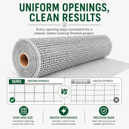 Hardware Cloth 1/2" Mesh Chicken Wire Fencing 48" x 100' 19 Gauge | Hot-dip Galvanized After Welding, Chicken Wire Fence, Wire Mesh Roll for Chicken Coop Cover, Garden Fence, Gopher Barrier