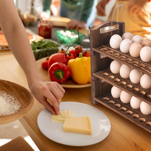 Wooden Egg Holder 3 Layer Fresh Egg Rack Holders Countertop Stackable Quail Egg Sorter Storage Trays Organizer Display Stand Kitchen Rack, Fits Duck, Turkey, Chicken Eggs,up to 36 Eggs, 3 Tier-Brown - size: 3-Tier