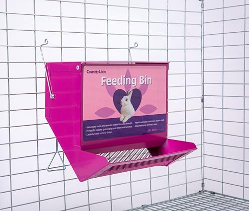 Metal Small Animal Feeder with Lid, Heavy Duty Rabbit Feeder, Large Capacity Rabbit Food Dispenser, Great for Rabbit, Guinea Pigs, Chinchillas and Other Small Animals.(7.4 inch, Purple) - color: Purple, size: 7.4 inch