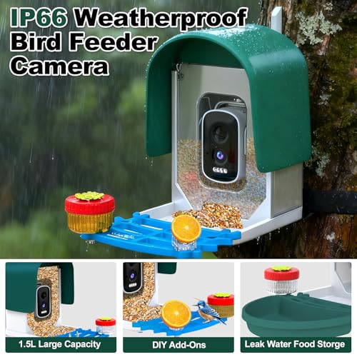 4K Solar Smart Bird Feeder with Camera for Outdoor Bird Watching | 160° Wide Angle, 5200mAh Battery, 32GB SD Card, AI ID 10000+ Birds, Color Night Vision, Waterproof WiFi, Gift for Bird Lovers