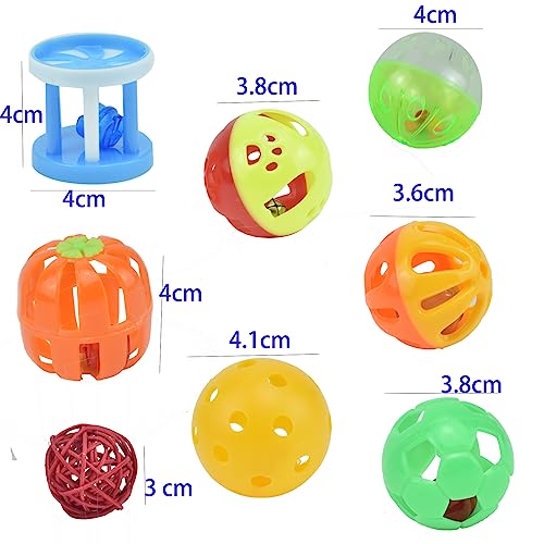 8pcs Bird Cat Ball Toy with Bell Parakeets Foraging Foot Talon Training Set | Cockatiel Chewing Rattle Balls,Conures Feeder Toys, Parrot Cage Activity Accessories for Budgie, Small to Medium Size - size: 8 pcs bird toys