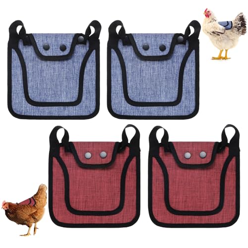 M METERXITY 4-Pack Premium Chicken Saddle, 25.4cm/10" Hens Saddle with Adjustable Strap Birds Feather Protector for Back and Sides Poultry Saver for Hens and Roosters [Purple,Red Each 2] - color: Purple,Red