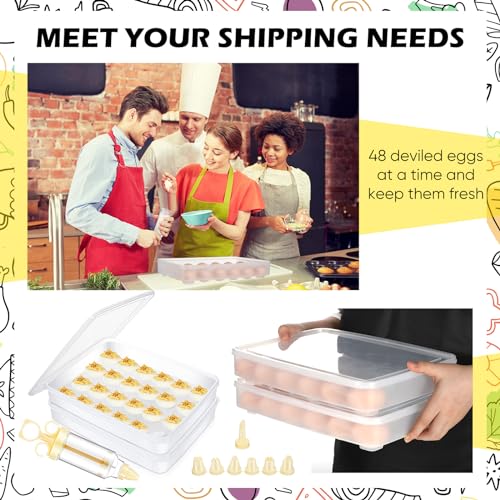 Deviled Egg Carrier with Syringe Stackable Stackable Clear Holder with Lid for Refrigerator Portable 48 Eggs Dispenser Storage Containers Tray(Without Handle) - style: Without Handle