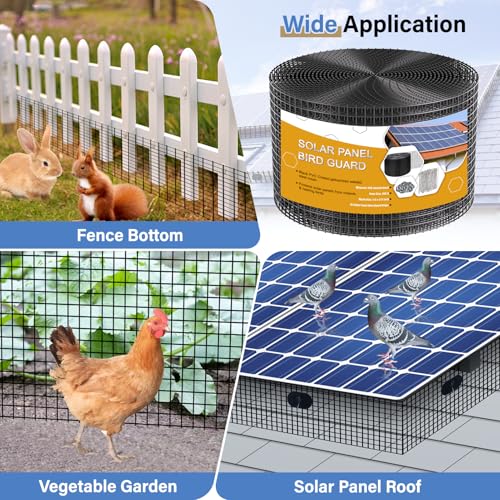 Solar Panel Bird Guard,6inx100ft Critter Guard Kit with 70 Fastener Clip | Roof Protection Net Wire Screen,Rust-Proof Black PVC Coated Galvanized Net Pigeon Mesh for Bird,Animal Control - size: 6x100FT
